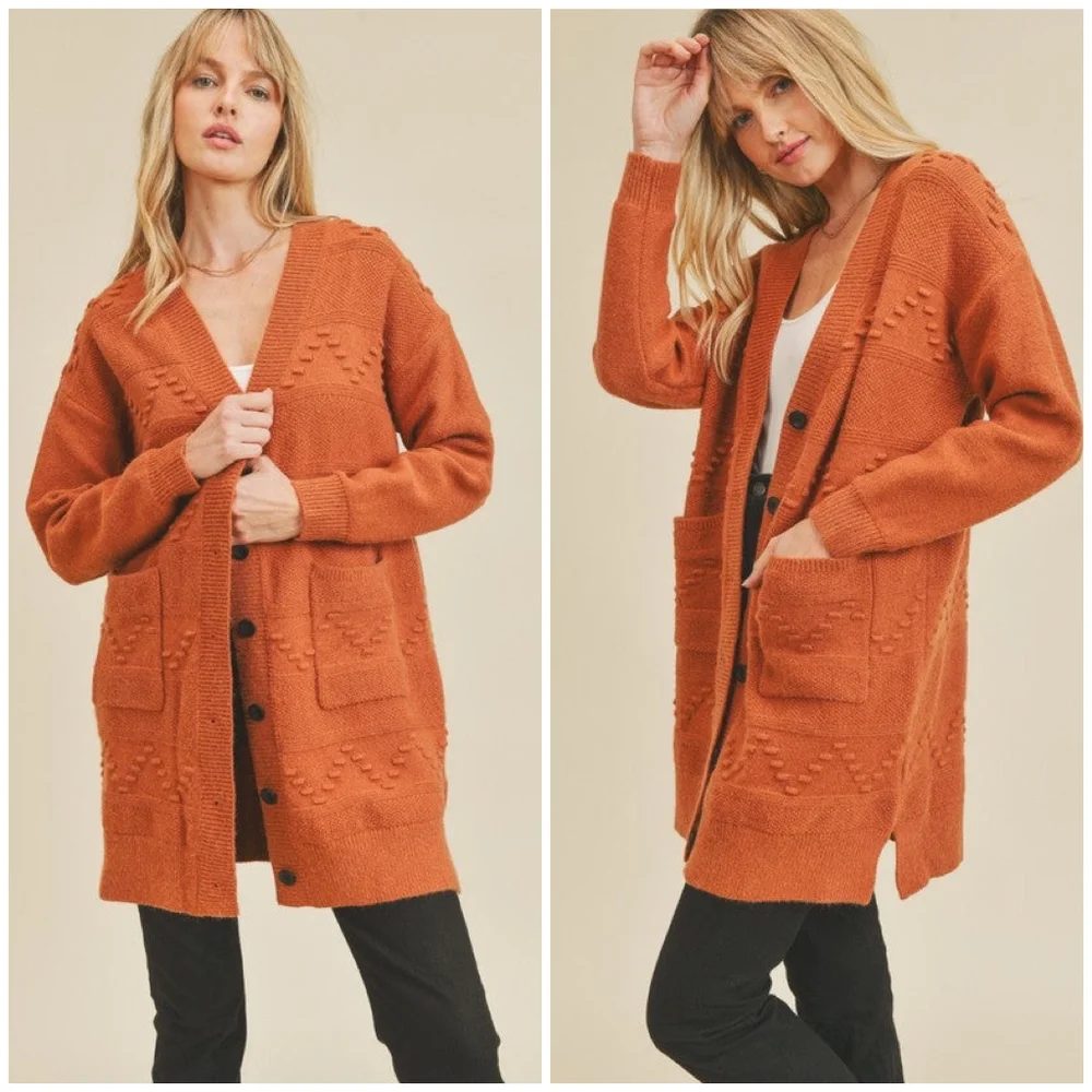 Cozy Chic Rust Medium Knit Cardigan - Picture 4 of 6